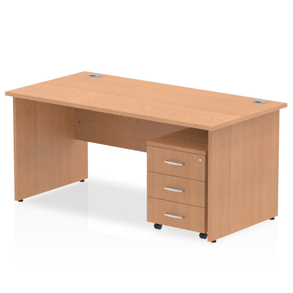 Impulse 1400 x 800mm Straight Desk Oak Top Panel End Leg with 3 Drawer Mobile Pedestal Bundle
