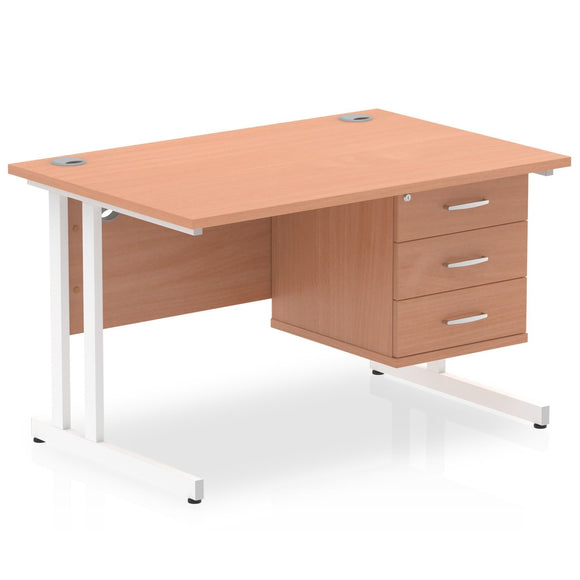 Impulse 1200 x 800mm Straight Desk Beech Top White Cantilever Leg with 1 x 3 Drawer Fixed Pedestal