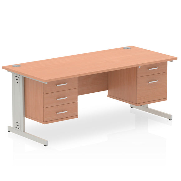 Impulse 1800 x 800mm Straight Desk Oak Top Silver Cable Managed Leg 2 x 3 Drawer Fixed Pedestal