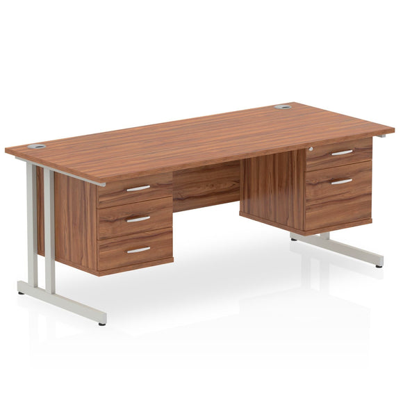 Impulse 1800 x 800mm Straight Desk Walnut Top Silver Cantilever Leg 1 x 2 Drawer 1 x 3 Drawer Fixed Pedestal