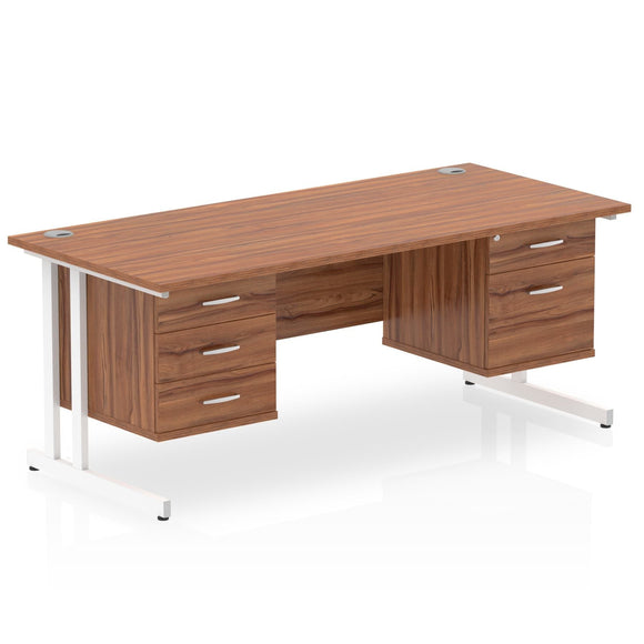 Impulse 1800 x 800mm Straight Desk Walnut Top White Cantilever Leg 1 x 2 Drawer 1 x 3 Drawer Fixed Pedestal