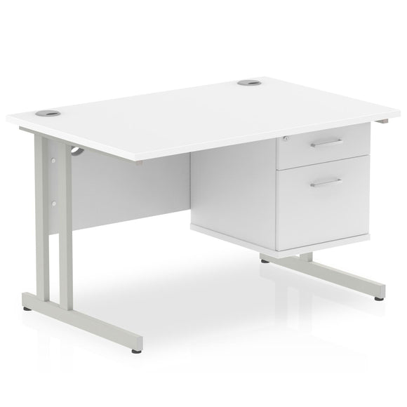 Impulse 1200 x 800mm Straight Desk White Top Silver Cantilever Leg with 1 x 2 Drawer Fixed Pedestal
