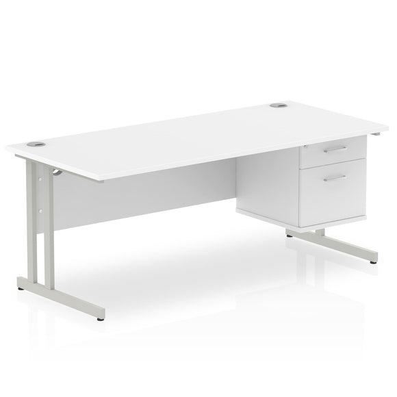 Impulse 1800 x 800mm Straight Desk White Top Silver Cantilever Leg 1 x 2 Drawer Fixed Pedestal