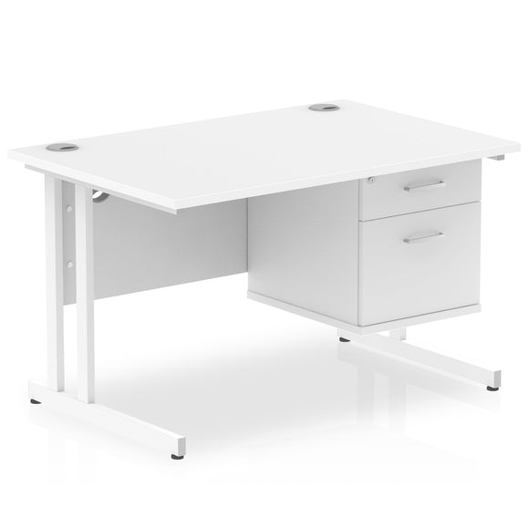 Impulse 1200 x 800mm Straight Desk White Top White Cantilever Leg with 1 x 2 Drawer Fixed Pedestal