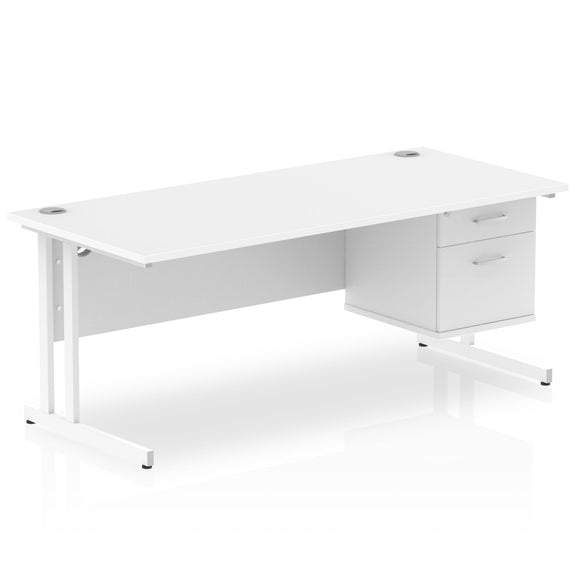 Impulse 1800 x 800mm Straight Desk White Top White Cantilever Leg 1 x 2 Drawer Fixed Pedestal