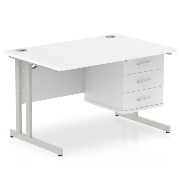 Impulse 1200 x 800mm Straight Desk White Top Silver Cantilever Leg with 1 x 3 Drawer Fixed Pedestal