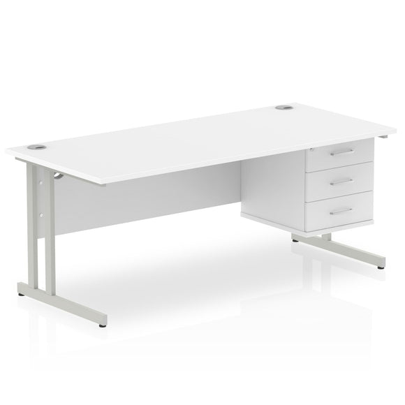 Impulse 1800 x 800mm Straight Desk White Top Silver Cantilever Leg 1 x 3 Drawer Fixed Pedestal