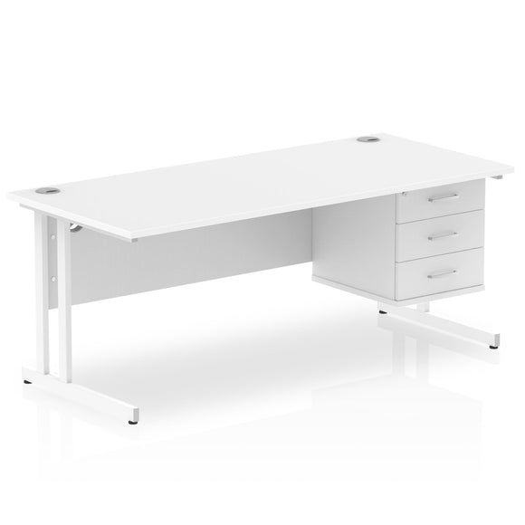 Impulse 1800 x 800mm Straight Desk White Top White Cantilever Leg 1 x 3 Drawer Fixed Pedestal