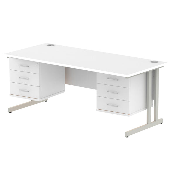 Impulse 1800 x 800mm Straight Desk White Top Silver Cantilever Leg 2 x 3 Drawer Fixed Pedestal