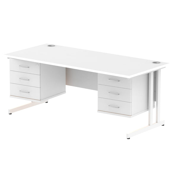 Impulse 1800 x 800mm Straight Desk White Top White Cantilever Leg 2 x 3 Drawer Fixed Pedestal