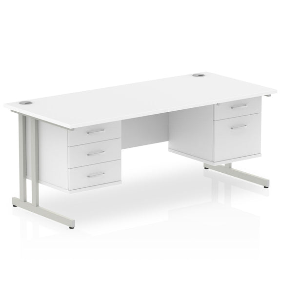 Impulse 1800 x 800mm Straight Desk White Top Silver Cantilever Leg 1 x 2 Drawer 1 x 3 Drawer Fixed Pedestal