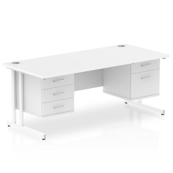 Impulse 1600 x 800mm Straight Desk White Top White Cantilever Leg 1 x 2 Drawer 1 x 3 Drawer Fixed Pedestal