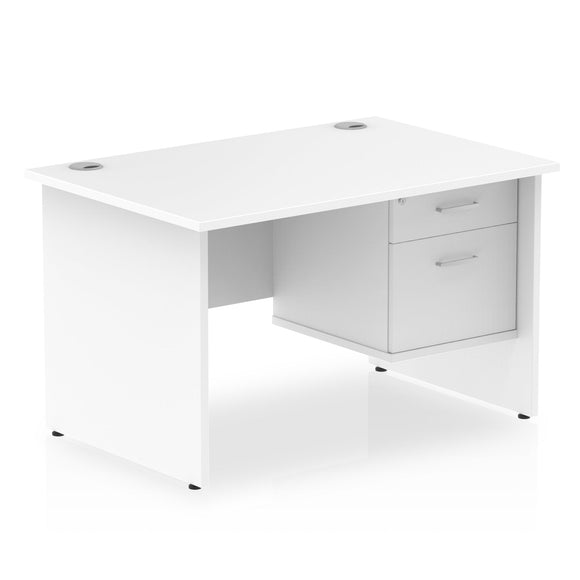 Impulse 1200 x 800mm Straight Desk White Top Panel End Leg with 1 x 2 Drawer Fixed Pedestal