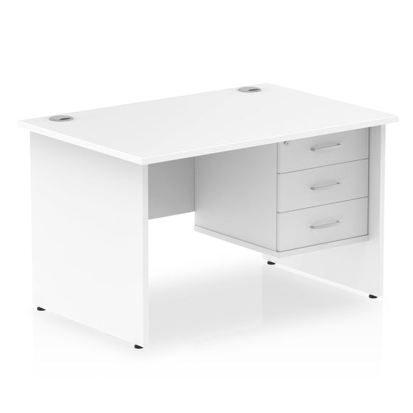 Impulse 1200 x 800mm Straight Desk White Top Panel End Leg with 1 x 3 Drawer Fixed Pedestal