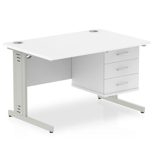 Impulse 1200 x 800mm Straight Desk White Top Silver Cable Managed Leg with 1 x 3 Drawer Fixed Pedestal