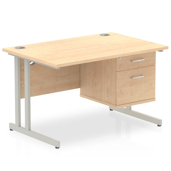 Impulse 1200 x 800mm Straight Desk Maple Top Silver Cantilever Leg with 1 x 2 Drawer Fixed Pedestal