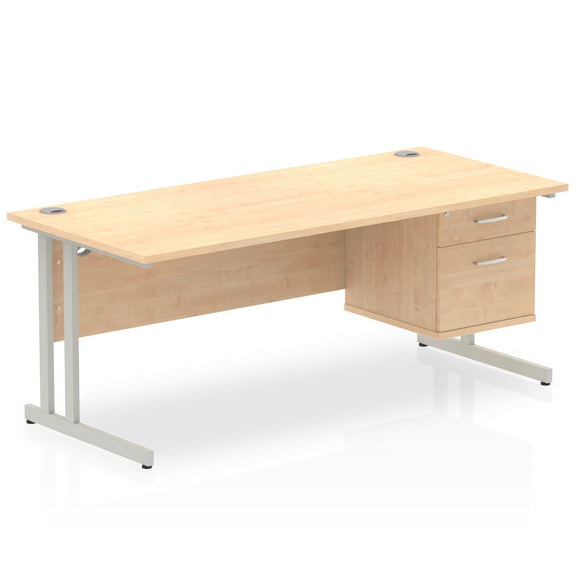 Impulse 1800 x 800mm Straight Desk Maple Top Silver Cantilever Leg 1 x 2 Drawer Fixed Pedestal