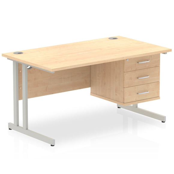 Impulse 1400 x 800mm Straight Desk Maple Top Silver Cantilever Leg with 1 x 3 Drawer Fixed Pedestal