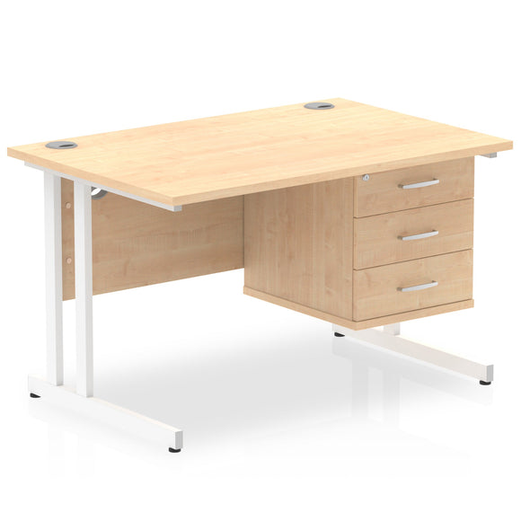 Impulse 1200 x 800mm Straight Desk Maple Top White Cantilever Leg with 1 x 3 Drawer Fixed Pedestal