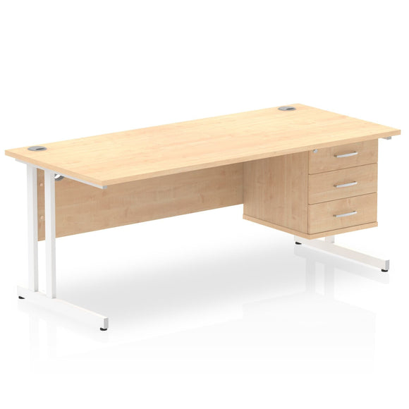 Impulse 1800 x 800mm Straight Desk Maple Top White Cantilever Leg 1 x 3 Drawer Fixed Pedestal
