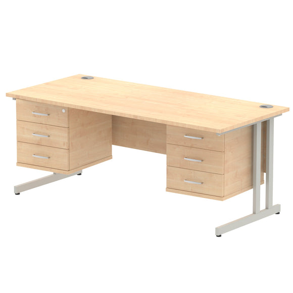 Impulse 1800 x 800mm Straight Desk Maple Top Silver Cantilever Leg 2 x 3 Drawer Fixed Pedestal