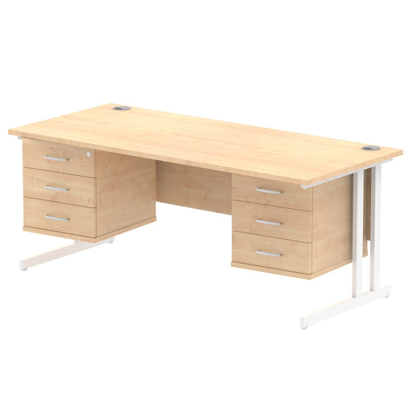 Impulse 1800 x 800mm Straight Desk Maple Top White Cantilever Leg 2 x 3 Drawer Fixed Pedestal