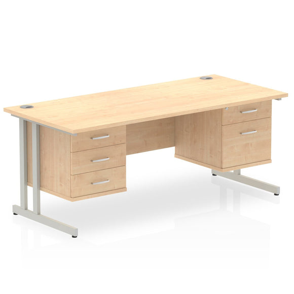 Impulse 1800 x 800mm Straight Desk Maple Top Silver Cantilever Leg 1 x 2 Drawer 1 x 3 Drawer Fixed Pedestal