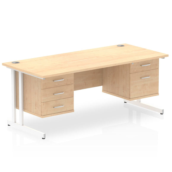 Impulse 1800 x 800mm Straight Desk Maple Top White Cantilever Leg 1 x 2 Drawer 1 x 3 Drawer Fixed Pedestal