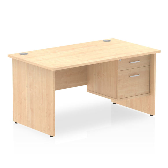Impulse 1400 x 800mm Straight Desk Maple Top Panel End Leg with 1 x 2 Drawer Fixed Pedestal