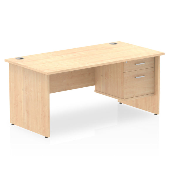 Impulse 1600 x 800mm Straight Desk Maple Top Panel End Leg 1 x 2 Drawer Fixed Pedestal