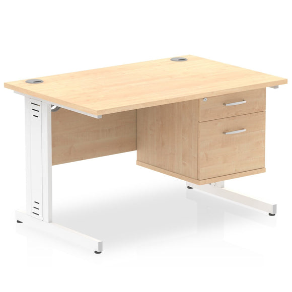 Impulse 1200 x 800mm Straight Desk Maple Top White Cable Managed Leg with 1 x 2 Drawer Fixed Pedestal
