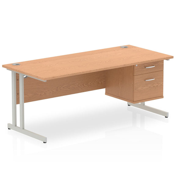 Impulse 1800 x 800mm Straight Desk Oak Top Silver Cantilever Leg 1 x 2 Drawer Fixed Pedestal
