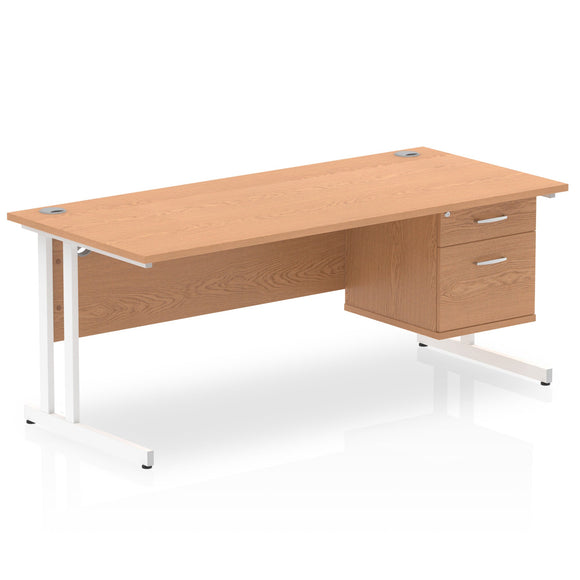 Impulse 1800 x 800mm Straight Desk Oak Top White Cantilever Leg 1 x 2 Drawer Fixed Pedestal