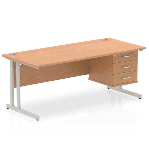 Impulse 1800 x 800mm Straight Desk Oak Top Silver Cantilever Leg 1 x 3 Drawer Fixed Pedestal