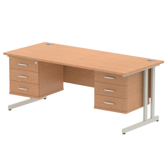 Impulse 1800 x 800mm Straight Desk Oak Top Silver Cantilever Leg 2 x 3 Drawer Fixed Pedestal
