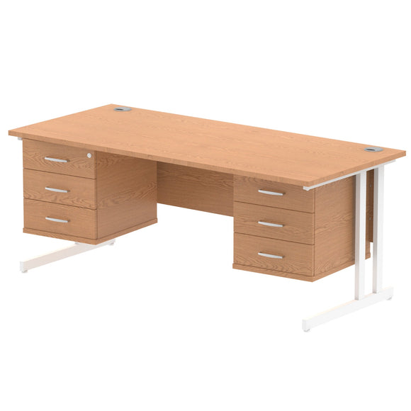 Impulse 1800 x 800mm Straight Desk Oak Top White Cantilever Leg 2 x 3 Drawer Fixed Pedestal
