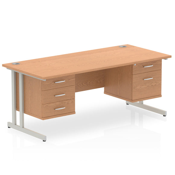 Impulse 1800 x 800mm Straight Desk Oak Top Silver Cantilever Leg 1 x 2 Drawer 1 x 3 Drawer Fixed Pedestal