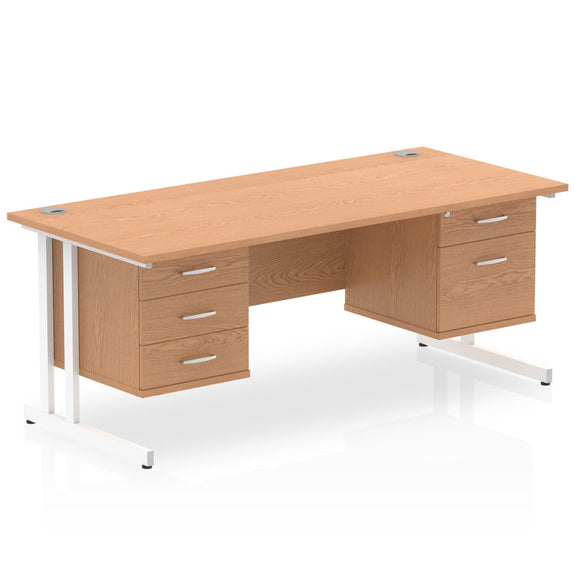 Impulse 1800 x 800mm Straight Desk Oak Top White Cantilever Leg 1 x 2 Drawer 1 x 3 Drawer Fixed Pedestal