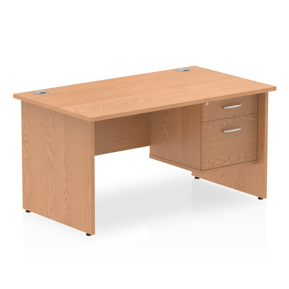 Impulse 1400 x 800mm Straight Desk Oak Top Panel End Leg with 1 x 2 Drawer Fixed Pedestal