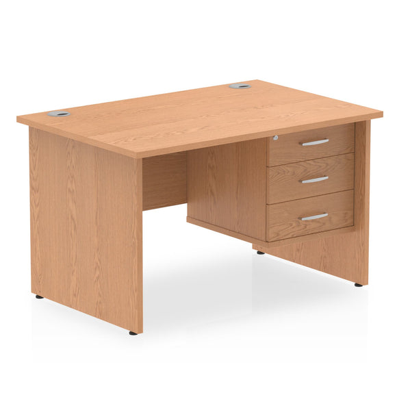 Impulse 1200 x 800mm Straight Desk Oak Top Panel End Leg with 1 x 3 Drawer Fixed Pedestal