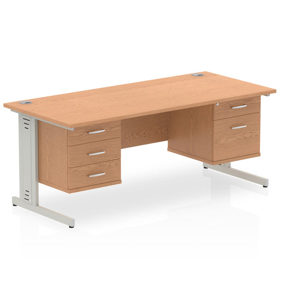 Impulse 1800 x 800mm Straight Desk Oak Top Silver Cable Managed Leg 1 x 2 Drawer 1 x 3 Drawer Fixed Pedestal