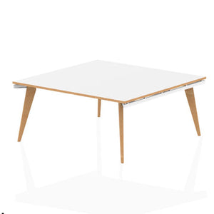 Oslo 1600mm Square Boardroom Table White Top Natural Wood Edge White Frame