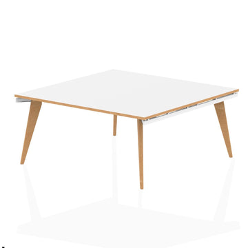 Oslo 1600mm Square Boardroom Table White Top Natural Wood Edge White Frame