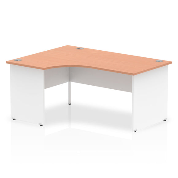 Impulse 1600mm Left Crescent Desk Beech Top White Panel End Leg