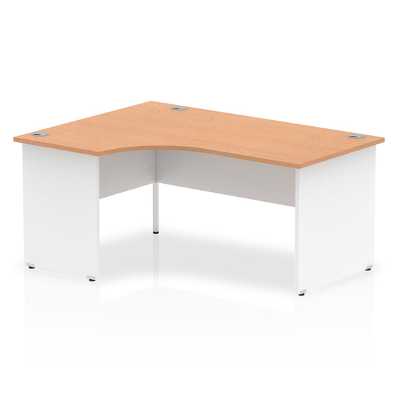 Impulse 1600mm Left Crescent Desk Oak Top White Panel End Leg