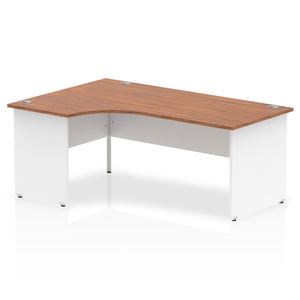 Impulse 1800mm Left Crescent Desk Walnut Top White Panel End Leg