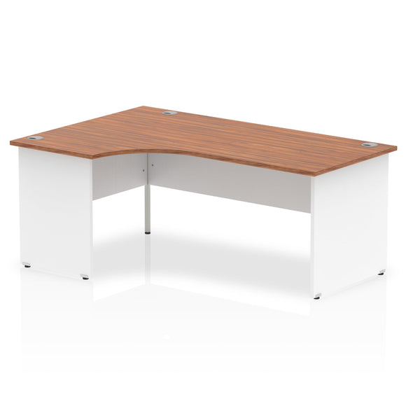 Impulse 1800mm Left Crescent Desk Walnut Top White Panel End Leg