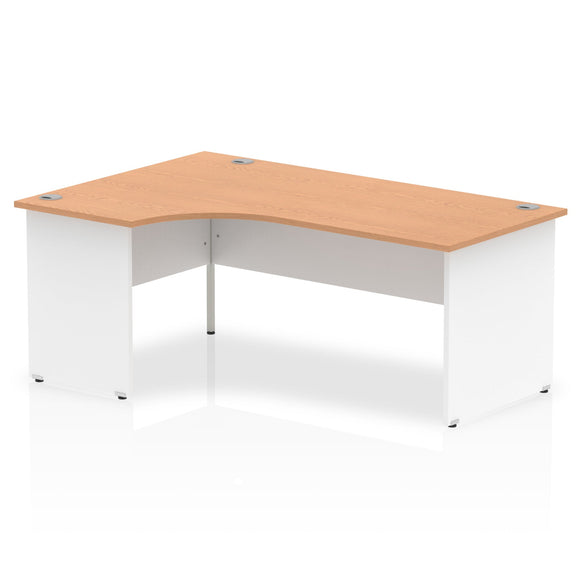 Impulse 1800mm Left Crescent Desk Oak Top White Panel End Leg