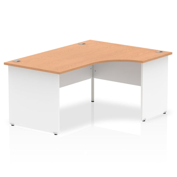 Impulse 1600mm Right Crescent Desk Oak Top White Panel End Leg