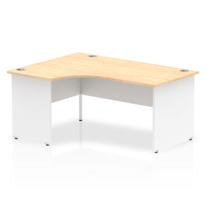 Impulse 1600mm Left Crescent Desk Maple Top White Panel End Leg